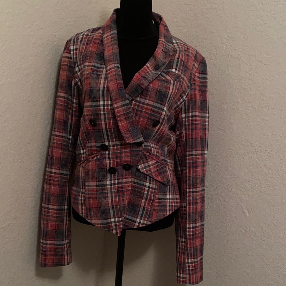 Daytrip Plaid Double-Breasted Women's Jacket 100%Cotton Fall blazer